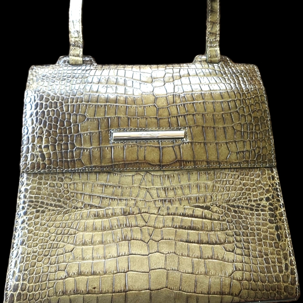 Vintage Cole Haan Olive green croco print embossed small leather shoulder bag